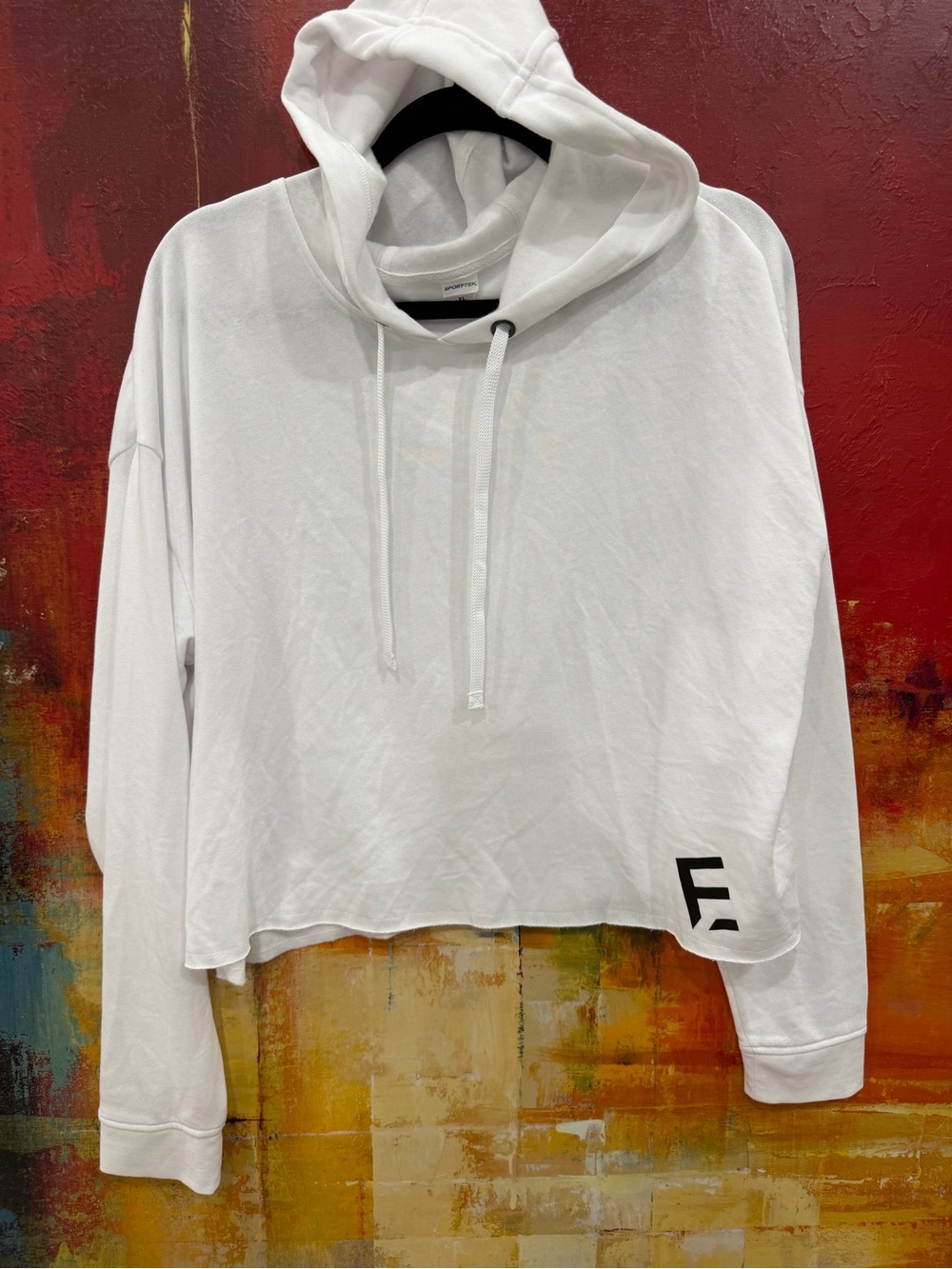 Sport-Tek White Cropped Hoodie with Black Accent